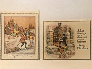 CHRISTMAS GREETING CARDS (2) Gold Trim ~ Snowing ~ 1930’s / 40’s Vintage - Picture 1 of 11