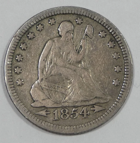 1854 Liberty Seated Quarter with Arrows at the Date FINE Silver 25c Cover
