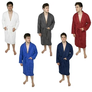 100% Cotton Mens Bathrobe Shawl Collar Kimono Gown Spa Night Sleepwear Robe Coat - Picture 1 of 38