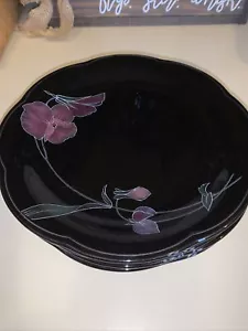 4 MIKASA RONDO BLACK SALAD PLATES EJ 702 TANGO RONDO 8'' - Picture 1 of 4