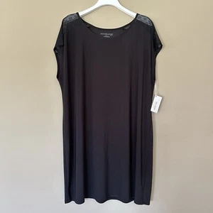 NWT Black Stretchy Dress 1X Women Lace / Mesh Shoulders Nottibianche Minimalist - Picture 1 of 6