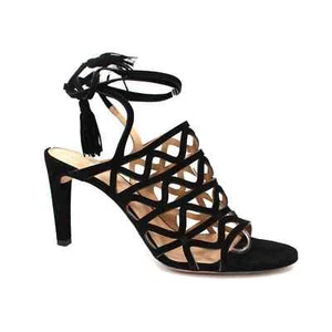 Chloè Kendal Black Suede Caged Cut-Out Heeled Tassel Tie Ankle Sandals 41 Heels - Picture 1 of 7