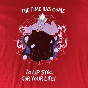 VTG Ursula Little Mermaid Disney Parks RARE Lip Sync T-Shirt Red • Large - Picture 1 of 5