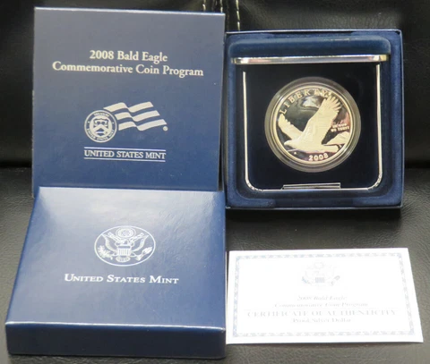 2008 Bald Eagle Proof Commemorative Silver Dollar Box & COA Cover