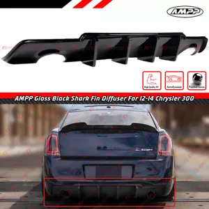 FOR 2012-2014 CHRYSLER 300 300S AMPP GLOSS BLACK SHARK FIN REAR BUMPER DIFFUSER - Picture 1 of 5