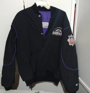 Vintage 90's MLB Colorado Rockies Bomber Jacket Starter Adult Large Button Snap - Bild 1 von 6