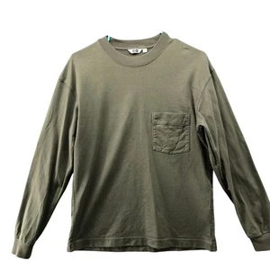 T-shirt Uniqlo U girocollo manica lunga uomo XS verde oliva con tasca - Foto 1 di 8