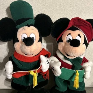 Vintage Disney Parks Mickey And Minnie Mouse Christmas Carolers Plush Disneyland - Picture 1 of 15