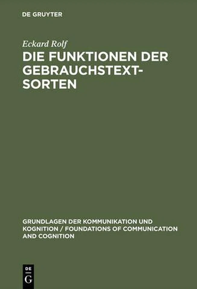 Die Funktionen der Gebrauchstextsorten by Eckard Rolf (German) Hardcover Book - Image 1 of 1