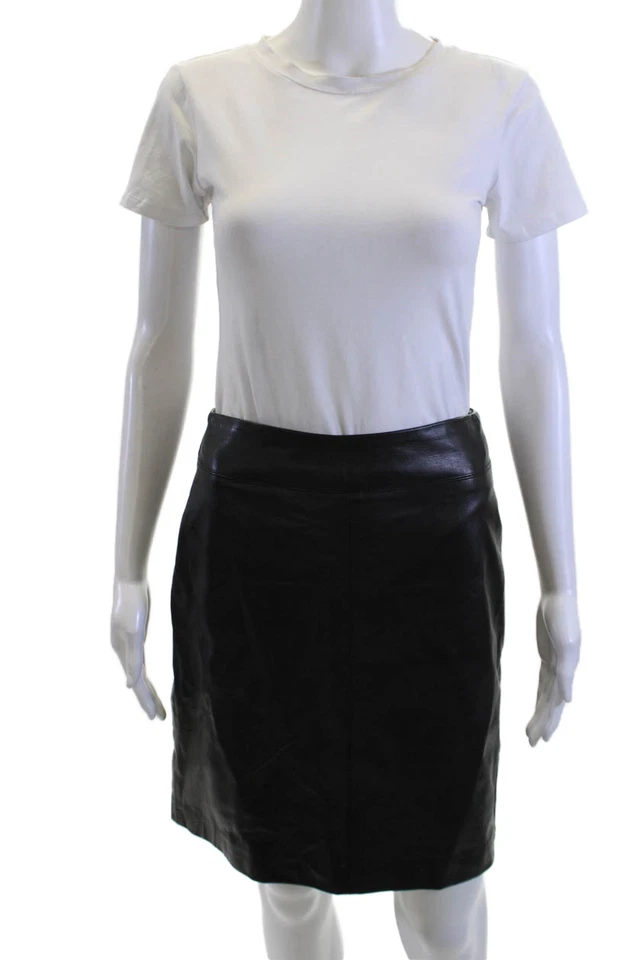 BCBGMAXAZRIA Womens Straight Pencil 100% Leather Skirt Black Size 8 - Image 1 of 4