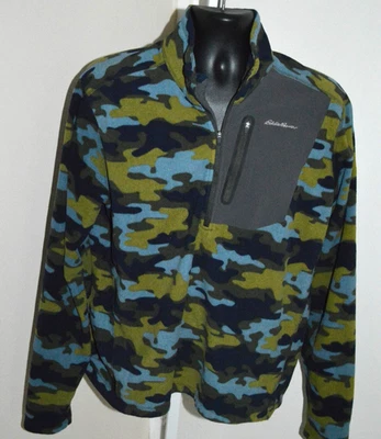 EDDIE BAUER PULÔVER MASCULINO CAMUFLADO LÃ 1/4 ZÍPER GRANDE VERDE LIMÃO AZUL LEVE - Imagem 1 de 4