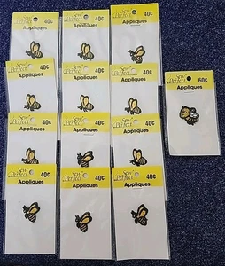 LOT 13 Embroidered Honey Bees Applique Black Yellow Vintage Sew On 1" - Picture 1 of 4