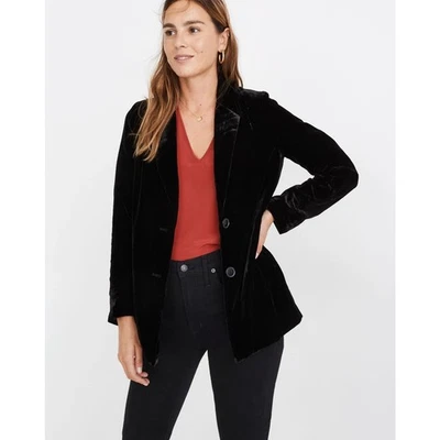 Madewell 黑色 Dark Academia 超大拉丝绒多塞特西装外套 XL 码 — 第 1/4 张图片