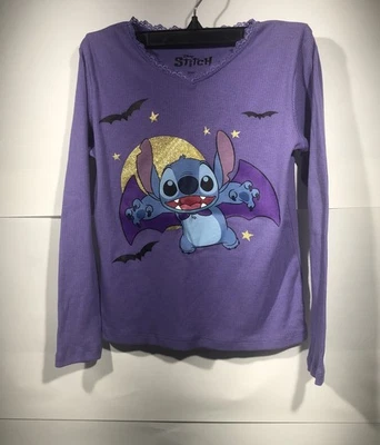 Camisa Halloween Niña Pequeña Puntada Disney Mangas Largas Acento Dorado Murciélagos Foto 1 de 4