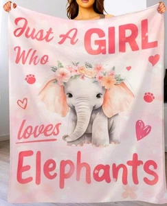 "Manta Just A Girl Who Loves Elephants 50 X 60"" rosa regalo elefantes de tiro suave" - Imagen 1 de 1