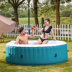 6 Person Inflatable Spa Tub Portable Outdoor Hot Tub Pool with Air Pump Teal - Picture 1 of 19