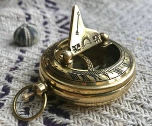 Antique Brass Pocket Compass Vintage Nautical Sundial Marine Compass Best Gift - Picture 1 of 6