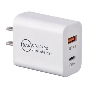 Dual USB 20W PD Type C USB-C + Fast Quick Charger QC 3.0 Wall Power Adapter - Picture 1 of 1