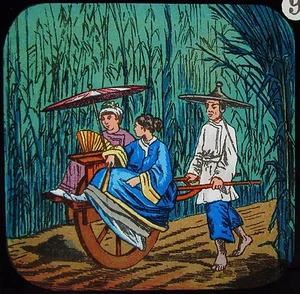 Linterna mágica de vidrio tobogán damas chinas c1890 tierra de la coleta no9 china - Imagen 1 de 2