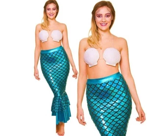 Adult Little MERMAID SKIRT Ariel Lady Princess Fancy Dress Costume UK Sizes 6-16 - Picture 1 of 5
