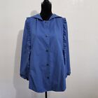 DEBORAH LYONS Blue Ruffled Memphis Cape Coat Hooded Jacket - Sz 8 Spring Rain 
