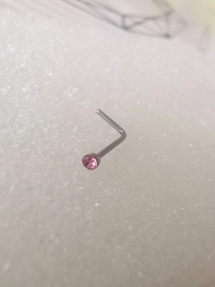 Rhodium Plated L Shape Nose Stud,pink , Hypoallergenic - Image 1 of 1