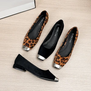 Heel Suede Metal Comfortable Women's Shoes Square Toe Leopard All-Match Soft - Picture 1 of 6