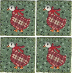 Red Plaid Duck Patch Embroidered Quilt DIY Country DIY Farm Decor Set of 4 - Picture 1 of 2