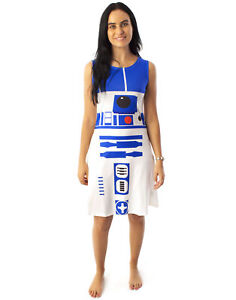Star Wars R2D2 Costume Dress Women's Ladies Cosplay Droid White Clothing