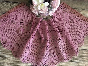 Vintage hand crochet blush cotton french shabby caffe curtain panel 101 x 29 cm - Foto 1 di 10