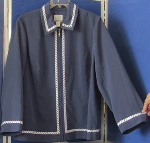 NWT Glamour STYLE Jacket by NOLAN MILLER Navy w. White Embroidery ZIP Front 2X - Picture 1 of 7