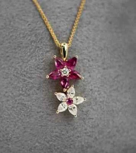 Flower Beauty Pendant 2Ct Pear Cut Lab Created Pink Ruby 14K Yellow Gold Plated - Picture 1 of 4