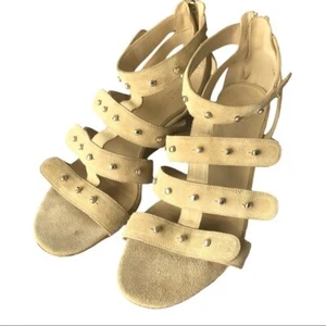Gucci Tan Suede Studded Wedge Gladiator Sandals Size 36.5 (US 6.5) - Picture 1 of 9