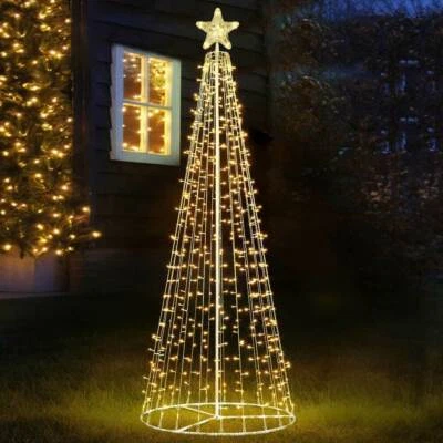 BAKAJI Albero Natale Luminoso 220cm 592 LED Bianco Caldo 8 Giochi Luce Metallo Esterno