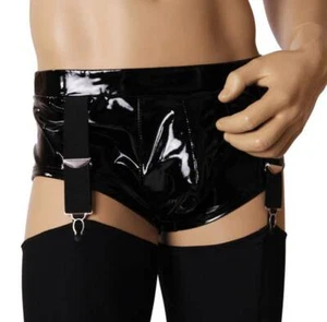 Ledapol - Glänzende heiße Herren Lack Pants mit Strapsen schwarz - Picture 1 of 2