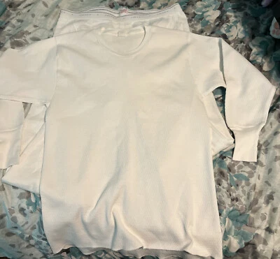 Vtg Jockey Thermal Set Top & Bottom Ribbed Knit USA Mens Sz L New Rare White - Image 1 of 4
