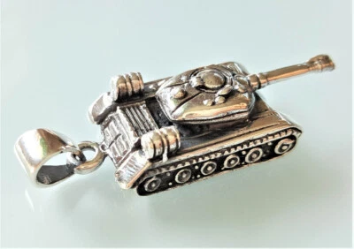 坦克吊坠纯色 925 纯银军事爱国男式珠宝军队 Gif — 第 1/4 张图片