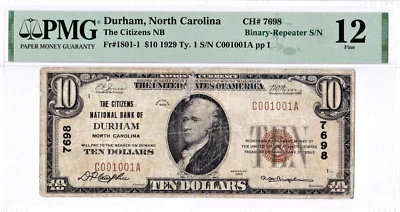 $10 1929 T1 National DURHAM North Carolina NC "Mega Rare" ((Only 4 on Census)) - Image 1 of 2
