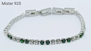 Bracciale Tennis uomo donna acciaio zirconi bianchi e verde - Foto 1 di 6