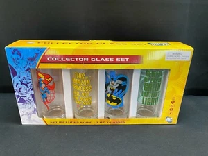 NEW!! Set of 4 ~ DC Comics Collector Glass Set ~ 10 oz Glass Tumblers ~ #74379 - Picture 1 of 11