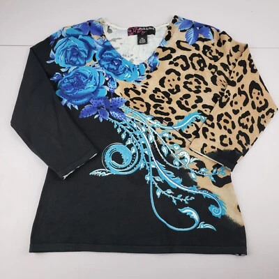 Peck & Peck Sweater Women's PM Multicolor Floral Animal Print Embellished Top - Image 1 of 4