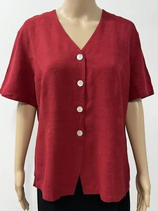 DESIGN STUDIO Vintage 80s Linen Blend Red Button Down Top Made In Aust Size 14 - Picture 1 of 8