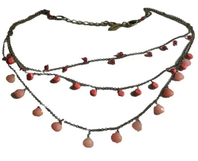 Coldwater Creek Multi Hilo Coral Melocotón Collar Babero Piedra Foto 1 de 2