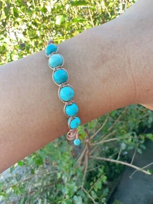 Pulsera ajustable macramé retorcido con cuentas turquesa azul, idea de regalo Foto 1 de 2