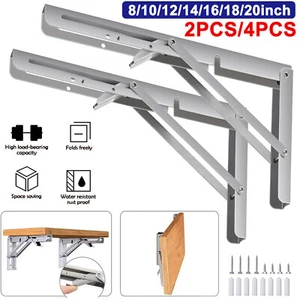 2/4Pcs Folding Heavy Duty Shelf Bracket 316 Stainless Steel Collapsible 8-20inch - Picture 1 of 28