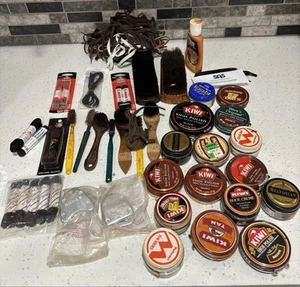 Vintage Lot Boot & Shoe Shine Brushes Buffers Polishers Tins Kiwi Laces - Picture 1 of 23