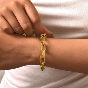 Stainless Steel Gold Chain Bracelet Stainless Steel Hand Chain Gifts - Picture 1 of 14
