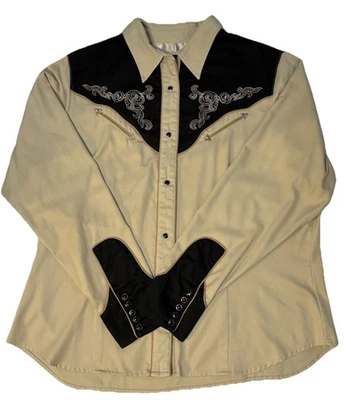 Camisa Western Negra Bordada XL Vintage Roper Bronceada Para Hombres Perla Broches de presión Foto 1 de 4