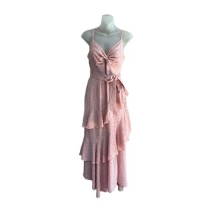 SHEIKE Maxi Spaghetti Strap Dusty Pink Ruffle Dress Size 8 Front Slit - Bild 1 von 24