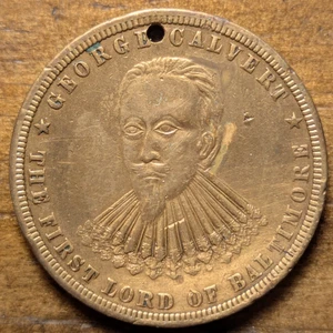 1880 Baltimore, Maryland MD Founding George Calvert First Lord Coin Medal Token - Picture 1 of 2